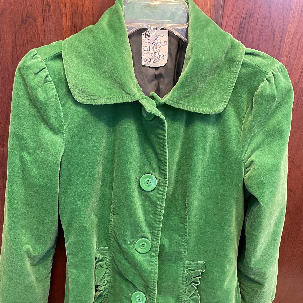 Tulle Green Button Front Collared Long Sleeve Coat Jacket Women's Size Small S
